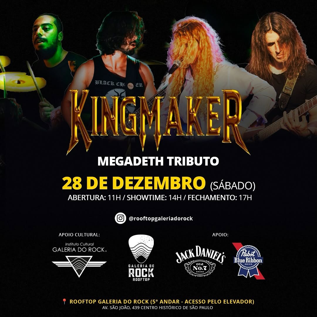 Kingmaker tributo Megadeth no Rooftop Galeria do Rock 28 de dezembro