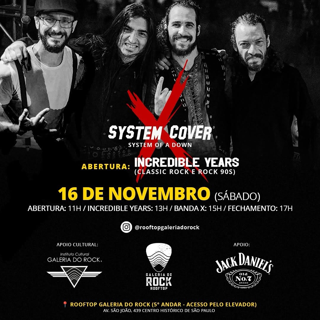 System Cover tributo a System of a Down no Rooftop Galeria do Rock em 16 de novembro