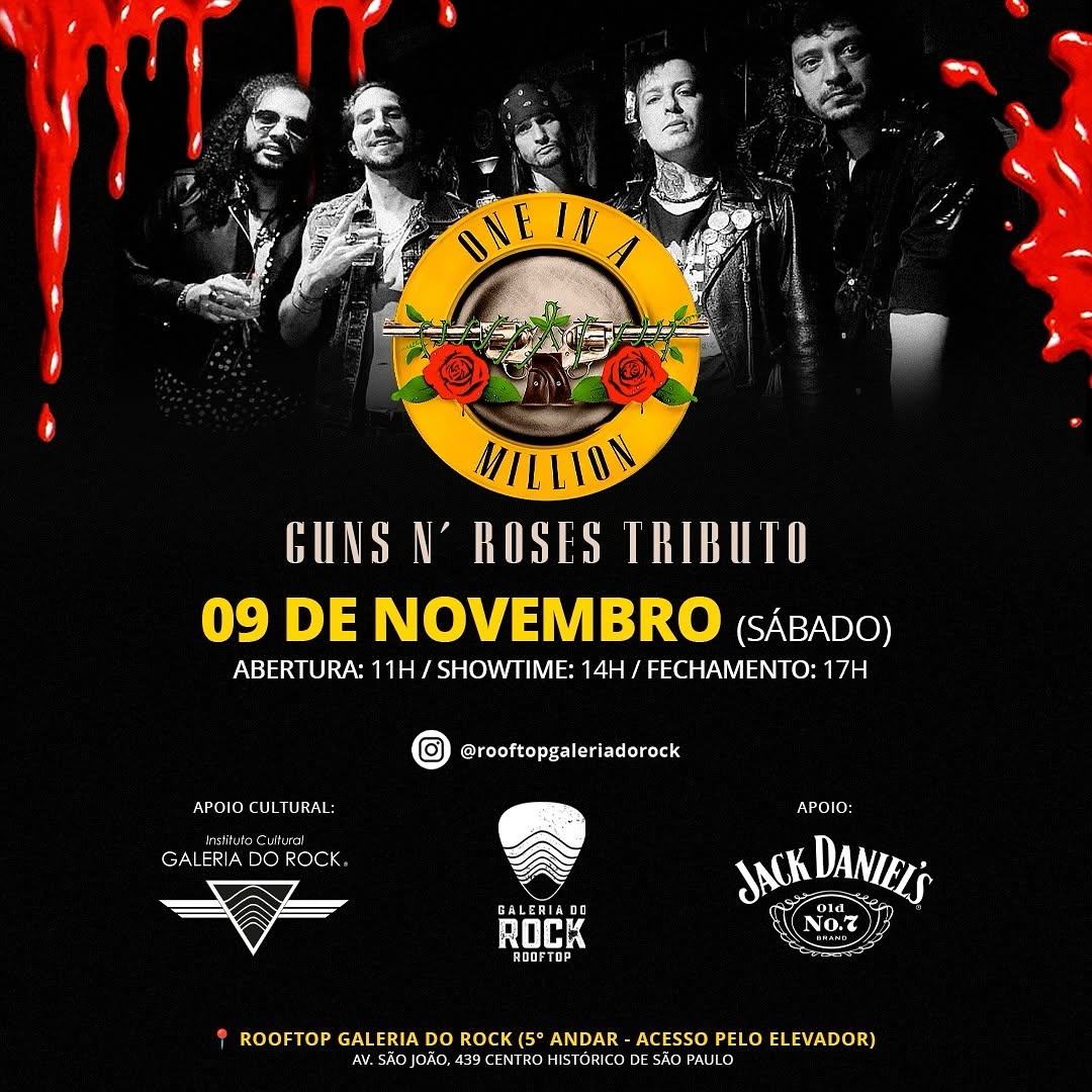 Tributo Guns N' Roses no Rooftop Galeria do Rock neste sábado