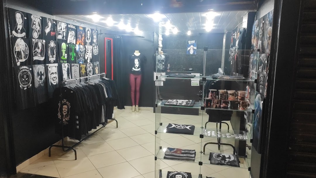Interior of a shop selling gothic and alternative style clothing and merchandise.