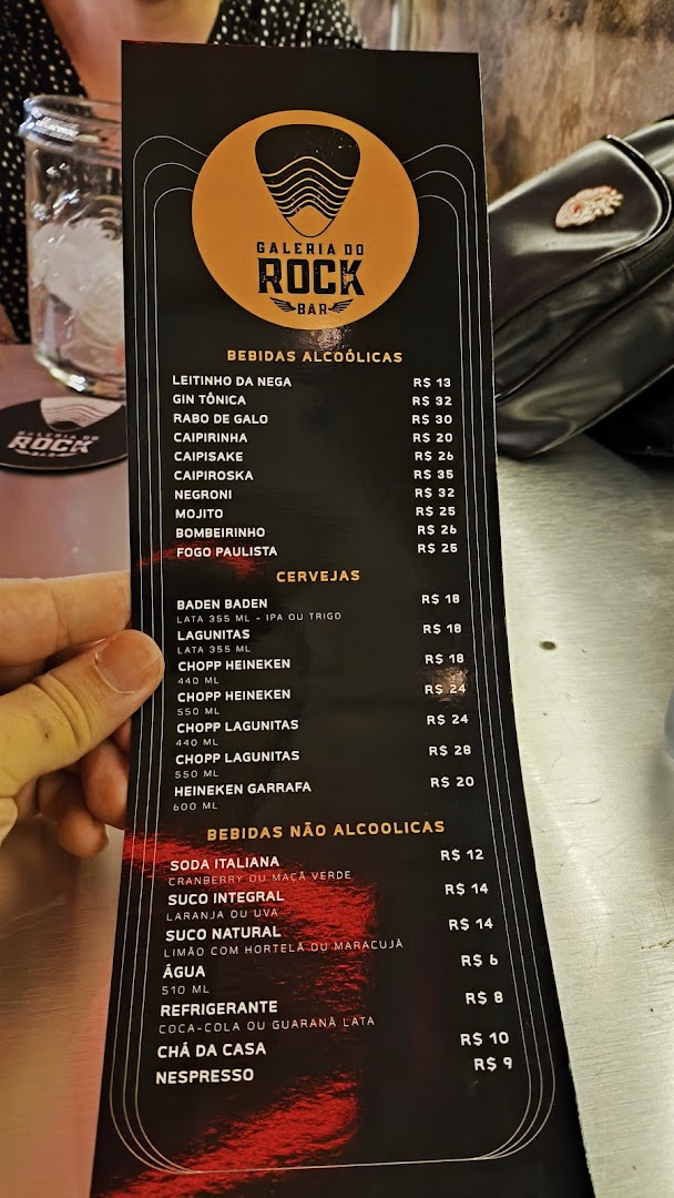 Menu page for Galeria do Rock Bar