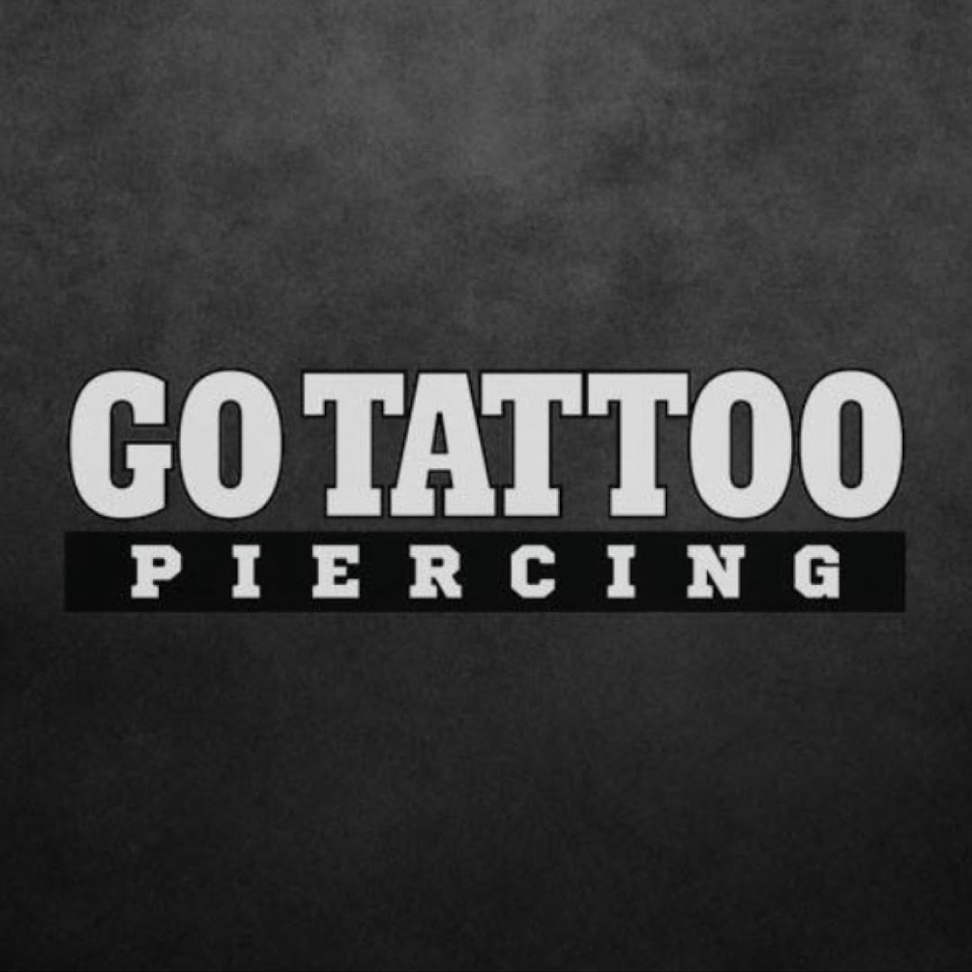 The shop logo for Go Tattoo Piercing, displayed in white text on a dark background.