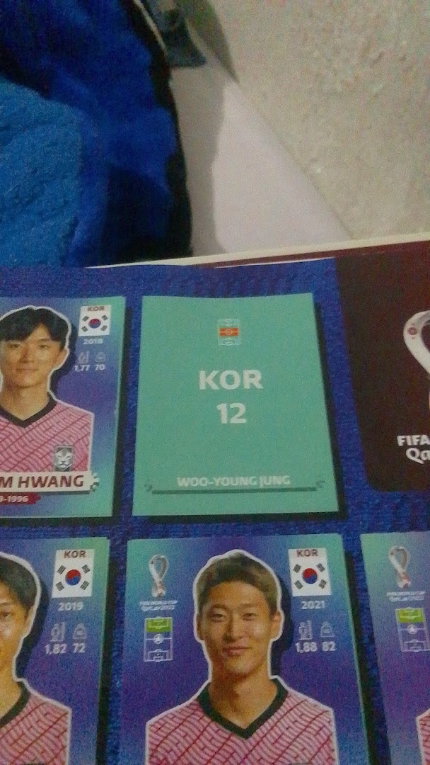 A collection of football player stickers, featuring South Korean players.