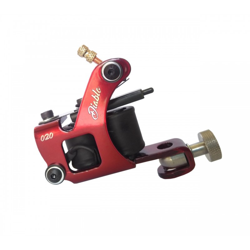 A red tattoo machine with the brand name 'Diablo' visible.