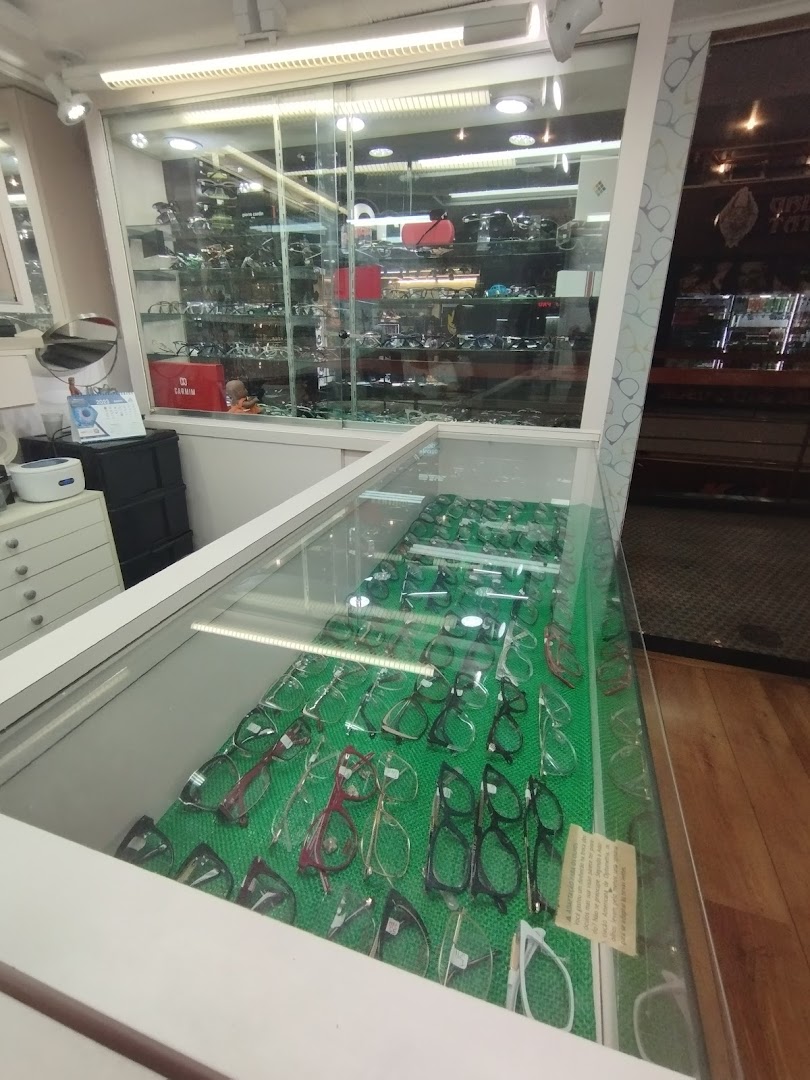 A display case filled with various styles of eyeglasses at Paulótico.