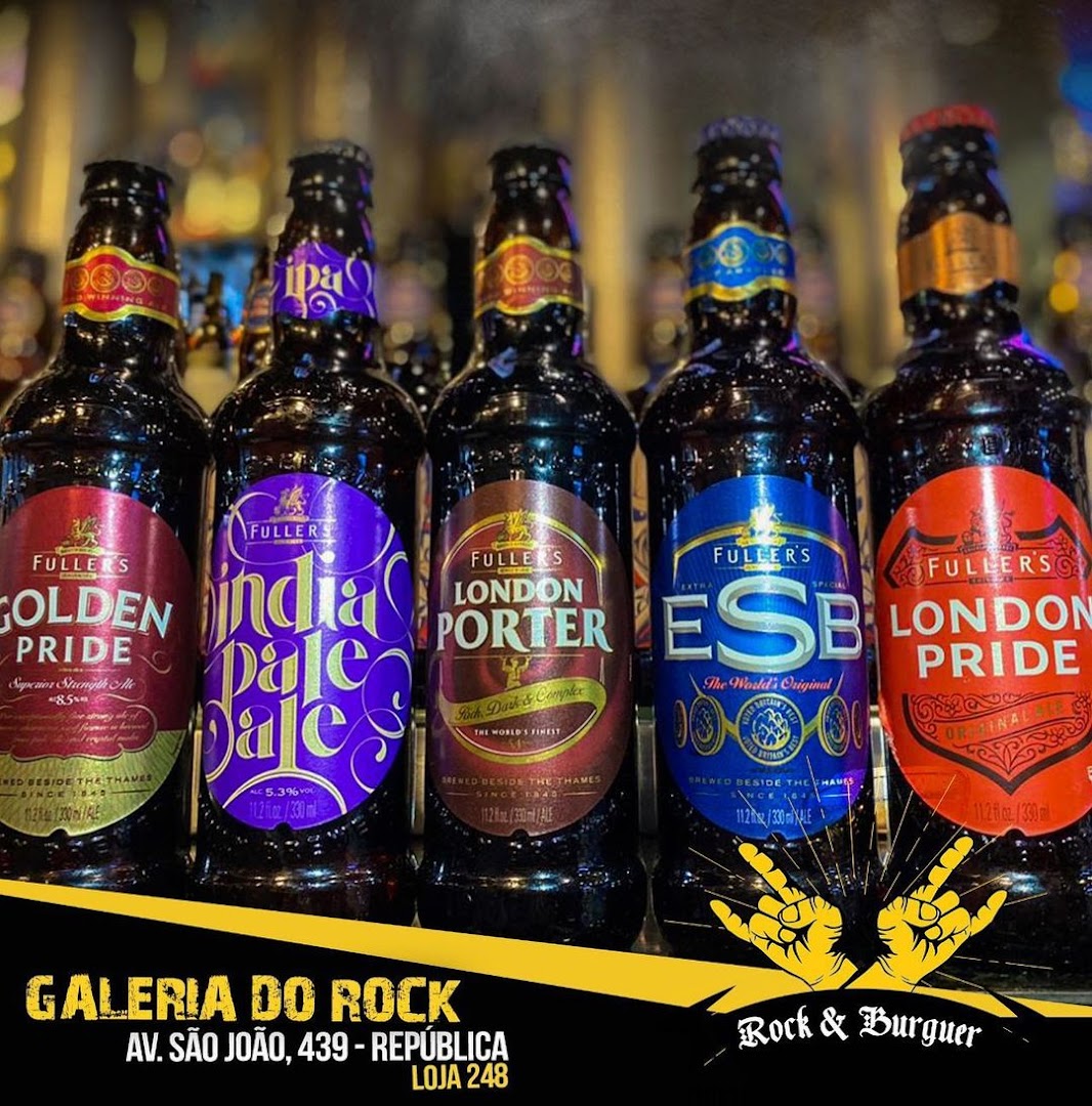 A selection of Fuller's beer bottles, including Golden Pride and London Porter.