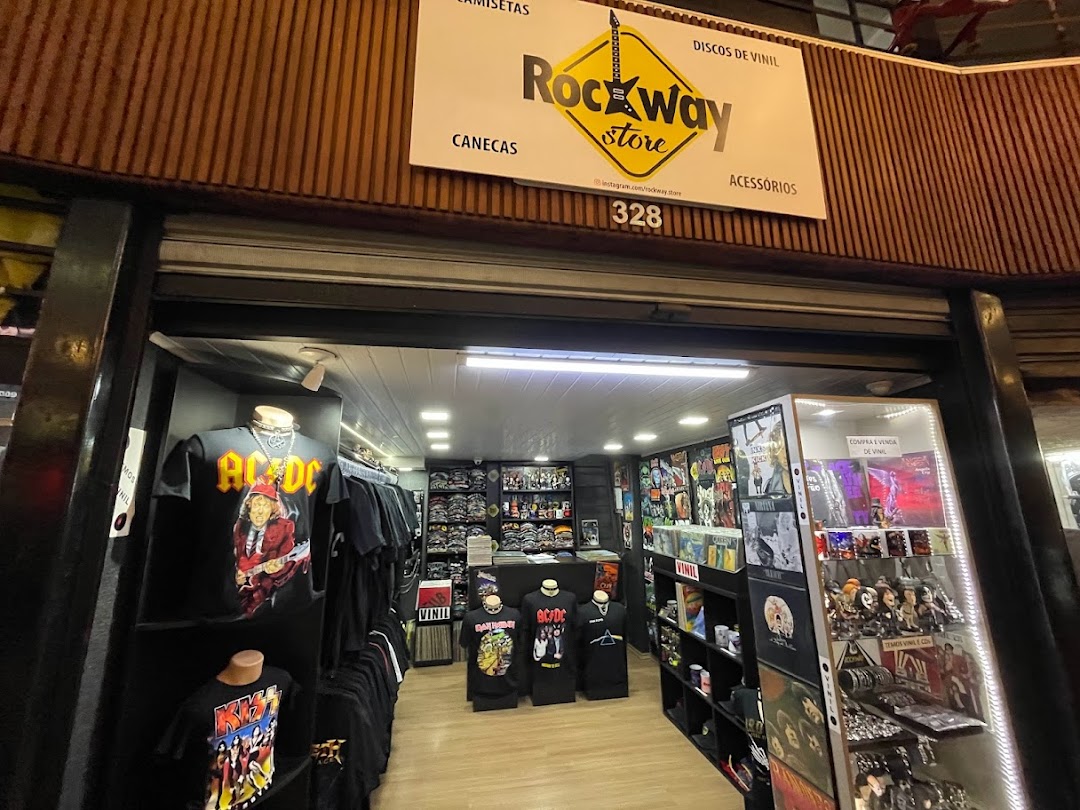 The entrance of Rockway Store, a shop selling band t-shirts and vinyl records.