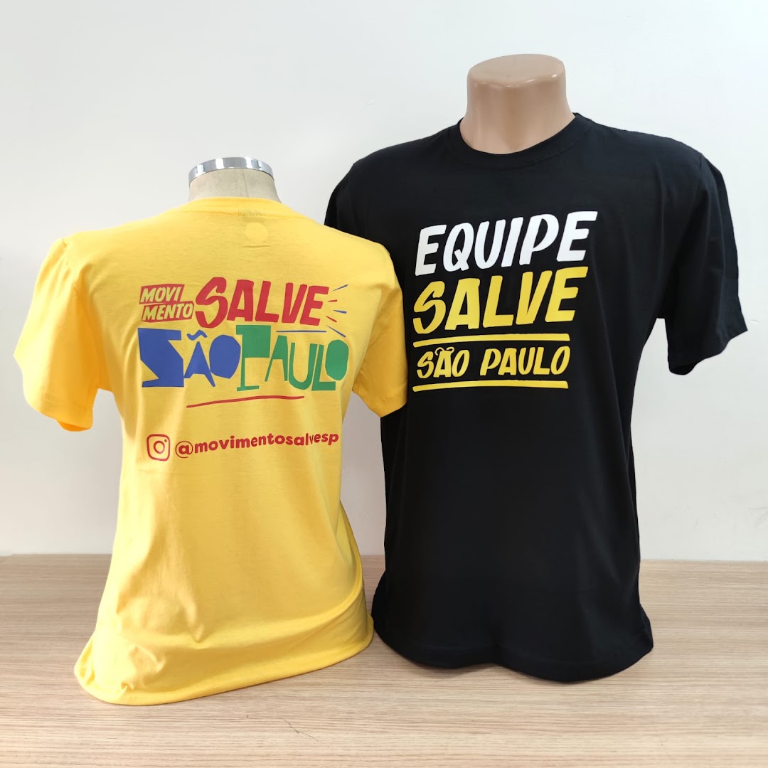 Two t-shirts, one yellow and one black, displayed on mannequins, showcasing custom designs.