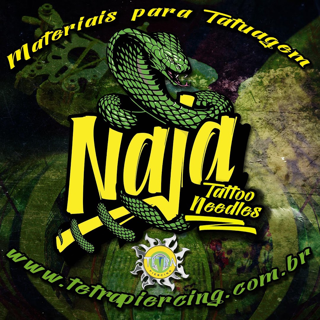 Logo for Tetra Piercing featuring a cobra and 'Naja Tattoo Needles' text.