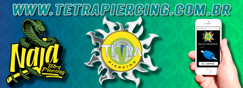 Banner for Tetra Piercing featuring logos, a snake graphic, and a smartphone displaying a product.