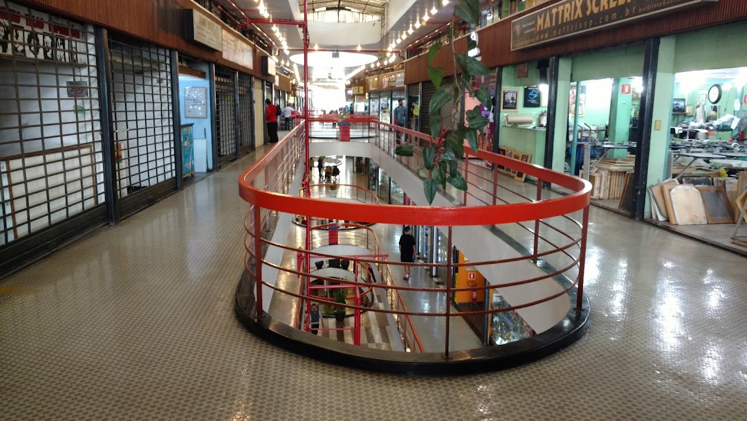Interior view of a multi-level shopping arcade with shops on different floors.